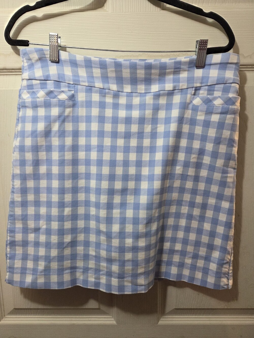 Women's Kim Rogers Light Blue and White Gingham Skirt Size 16